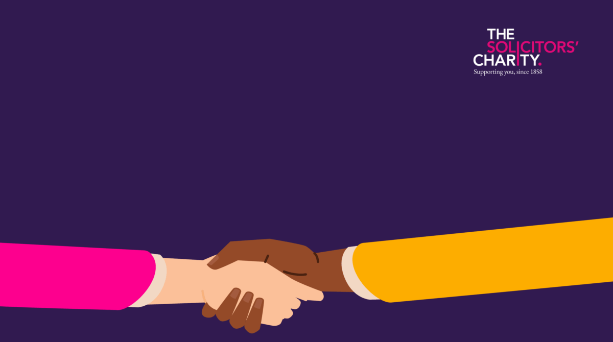 Hands holding and The Solicitors' Charity logo